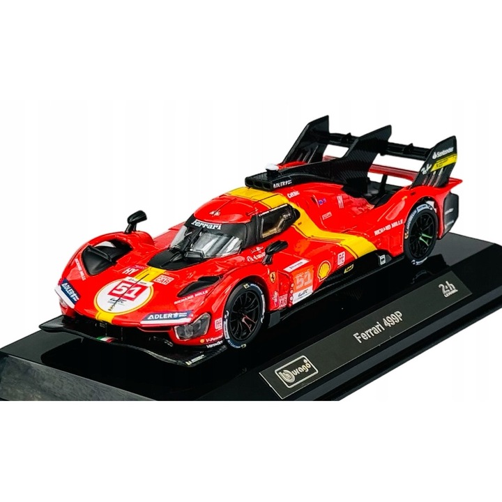 Fém kisautó Ferrari 488 #51, Bburago, 1:43, piros, 11x4cm