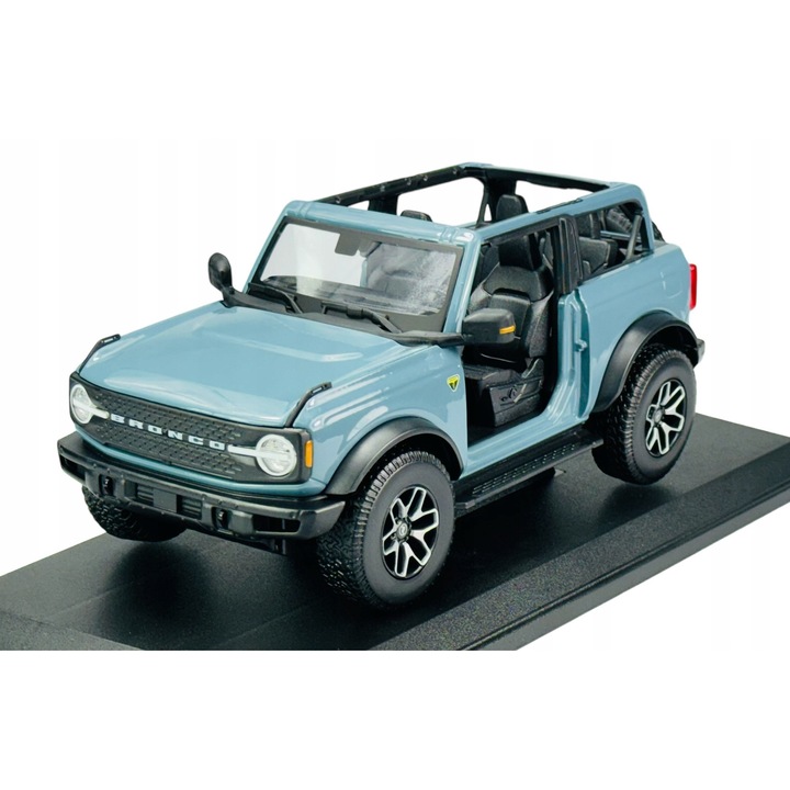 Maisto 2021 Ford Bronco Badlands modellautó, fém modell 1:18, nyitható motorháztető és csomagtartó, kék, 24x12cm