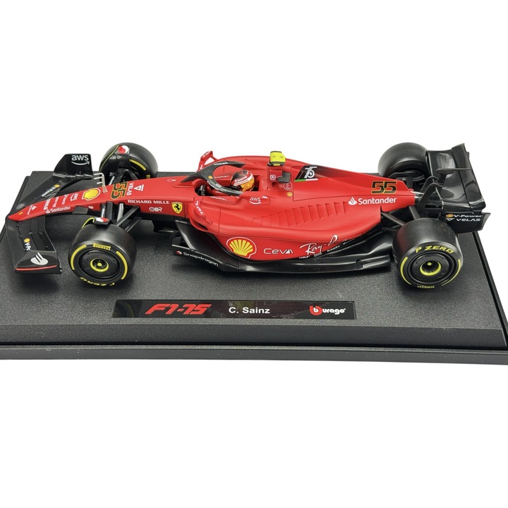 Fém autó Ferrari F1-75 #55 Carlos Sainz 1:18, 31x11cm