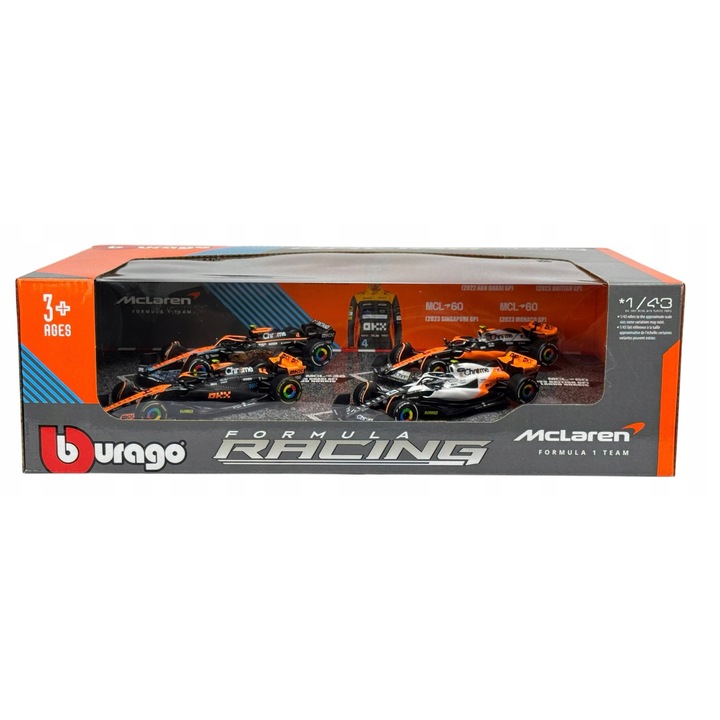 Set 4 masinute metalice 1:43 Bburago McLaren Formula 1 Team, Lando Norris, multicolor, 35x21x10,5cm