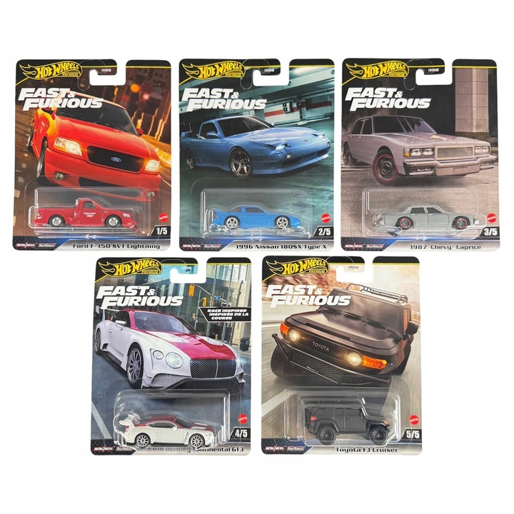 Set 5 masinute Hot Wheels Premium 2024 Fast and Furious, multicolor, 8x3cm