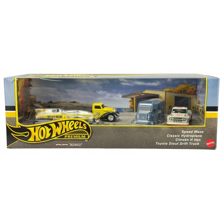 Set colectionabil 4 masinute Hot Wheels Premium Vintage Race Team, 1:64, 28,5x13x10cm