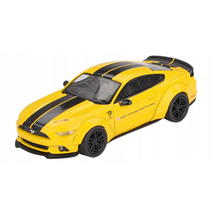 Automodell, Mini GT, Ford Mustang LB Works, 1:64, sárga, 7,5cm, limitált kiadás