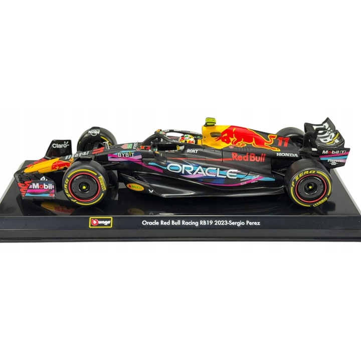 Bburago Formula 1 autó RB19 #11 Sergio Perez, Oracle Red Bull Racing, 23cm, állvánnyal