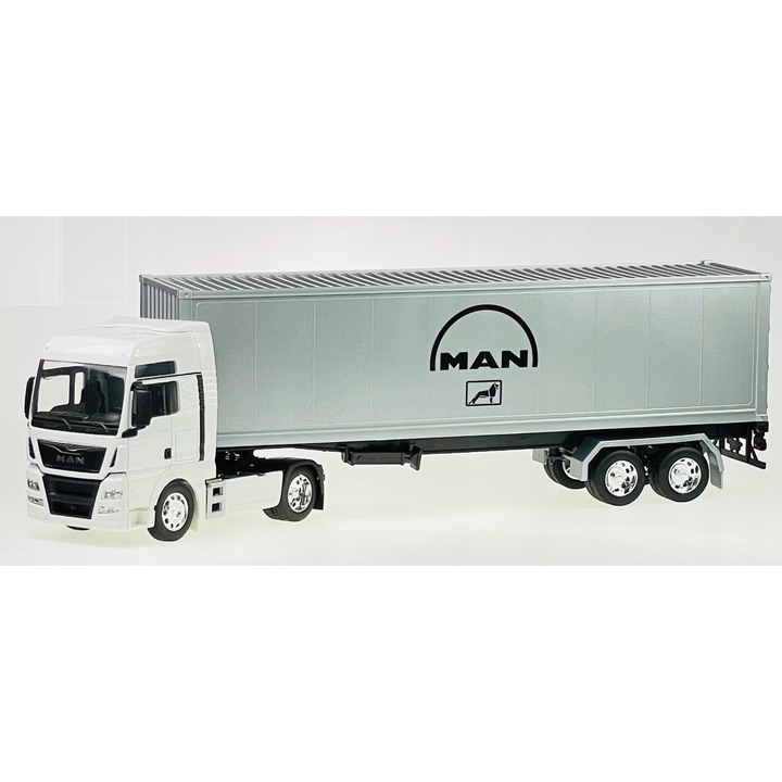 MAN TGX modellautó, Welly, pótkocsival, fehér, 1:32, 47,5x8,3x14cm