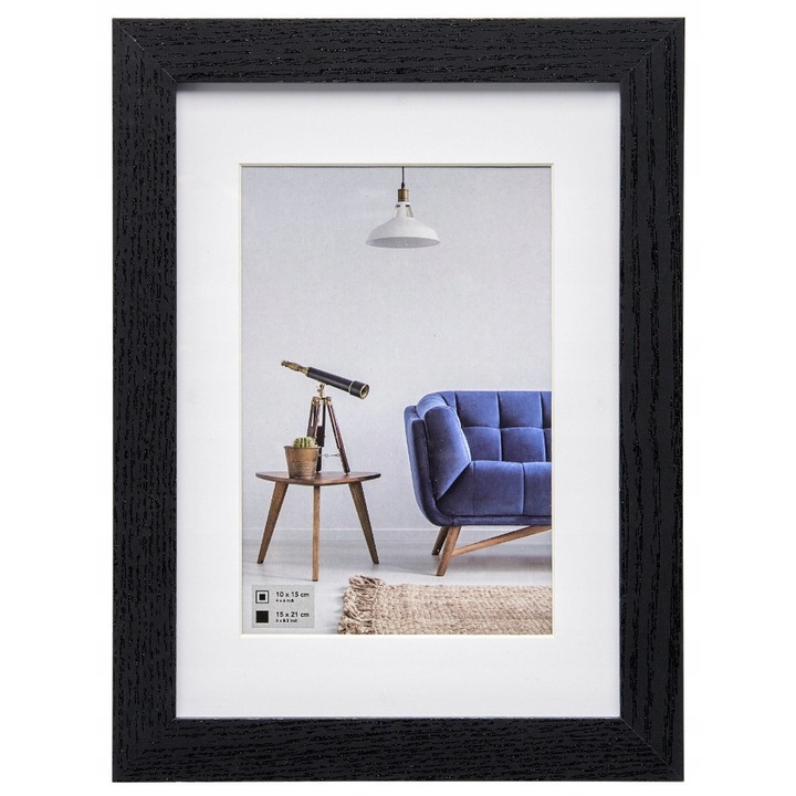 Rama foto Ertom Sopot, 15x21 cm, cu passepartout 10x15 cm, neagra, pentru 1 fotografie