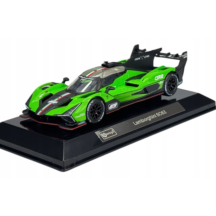 Bburago Lamborghini SC63 1:43 modellautó, zöld, 10cm, talppal