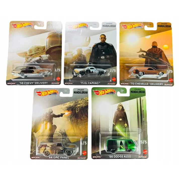 Set 5 masinute Hot Wheels Pop Culture Star Wars Mandalorian, 1:64, 8x3cm