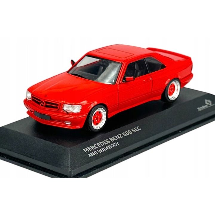 Fém autómodell 1:43, Mercedes-Benz 560 SEC AMG, piros, 10,5x4,5x3,5cm, Solido