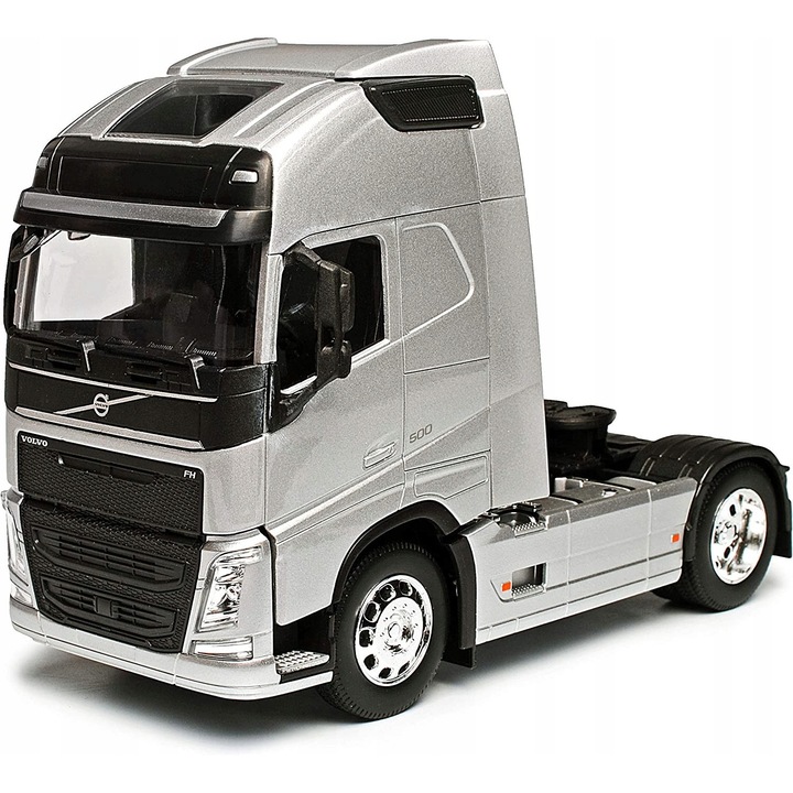 Volvo FH 500 fém kamion, Welly, 1:32, autentikus részletek, ezüst/fekete, 22x7,5x13cm
