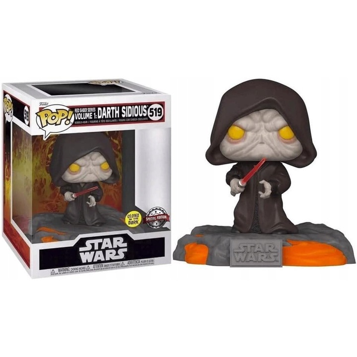 Figurina colectionara Darth Sidious, Funko Pop!, Red Saber Series Volume 1, elemente care stralucesc in intuneric, 10cm