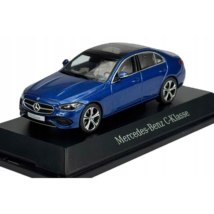Mercedes-Benz C-osztály W206 modellautó, 1:43, kék/fekete, 11x4,5x4cm, gyűjtőknek