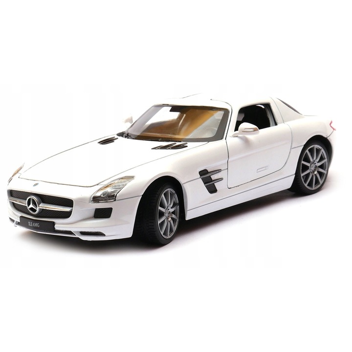 Modellautó Mercedes AMG SLS WELLY 1:24, fehér, 18x9x6,5cm, mozgatható elemekkel