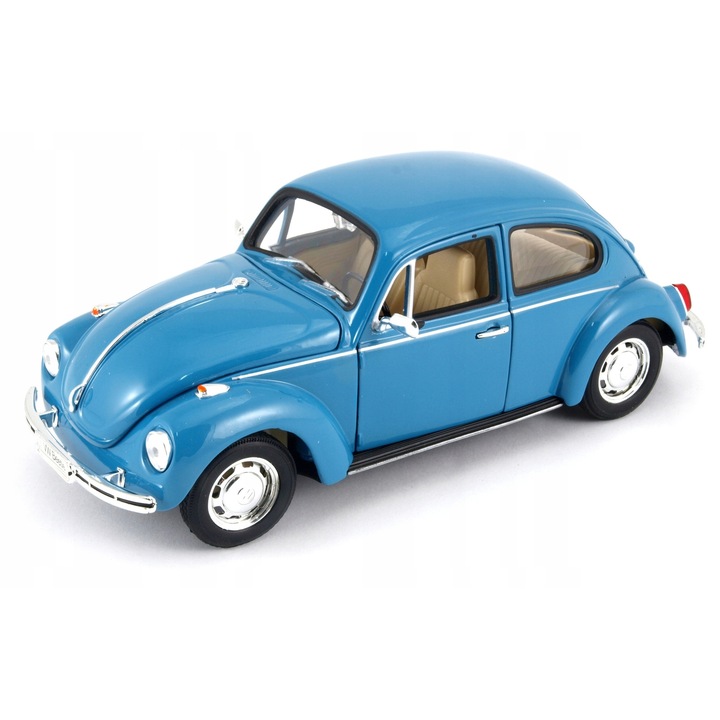 Volkswagen Beetle, modell 1:24, kék színű, méretek 17x6,3x5,8cm, nyitható ajtók és motorháztető, Welly, gyűjtőknek