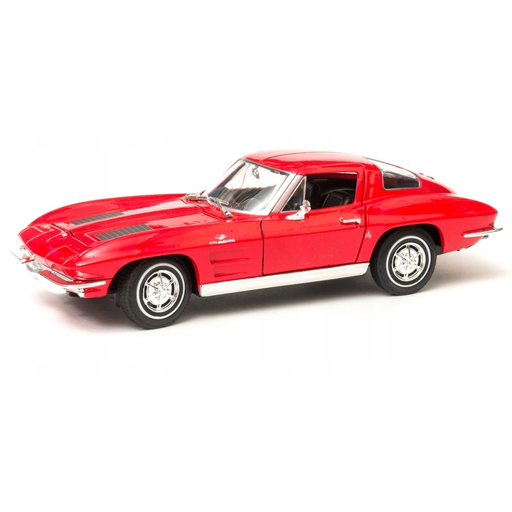 Welly Chevrolet Corvette 1963 autómodell, piros, 19cm, precíz részletekkel