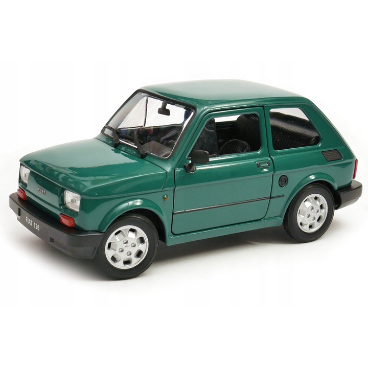 FIAT 126P autómodell, Welly, fém, zöld, 14,5x6,5x6,5cm