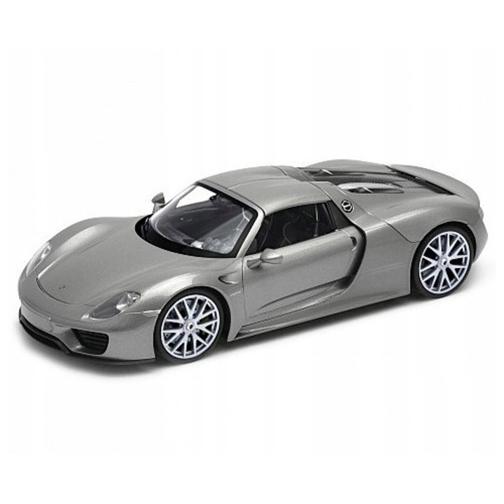 Modellautó PORSCHE 918 SPYDER, WELLY, 1:24, szürke, 19x8,5x5cm