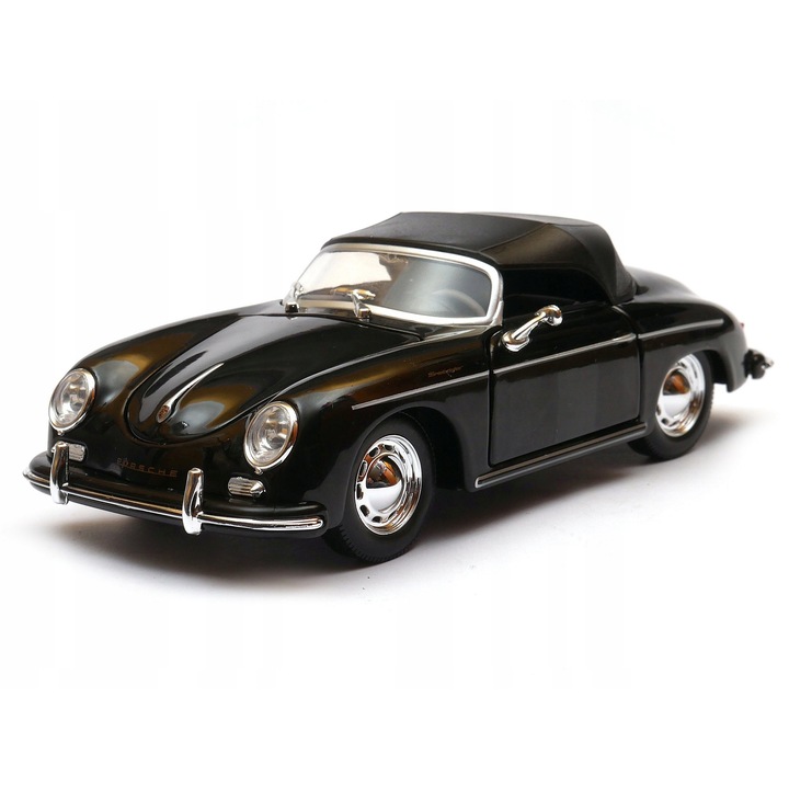 Porsche 356A Speedster 1:24 Welly modellautó, fekete, autentikus részletek, nyitható ajtók és motorháztető
