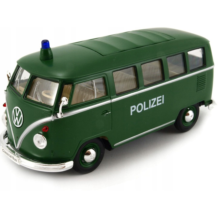 Diecast autó Volkswagen Classical Bus 1962 POLCJA 1:24 Welly, fém, precíz részletek