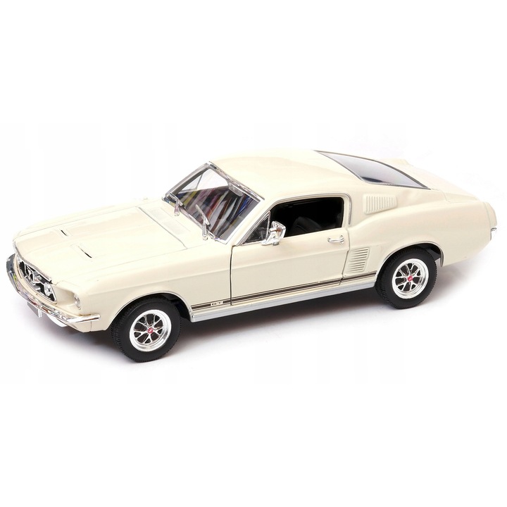 Ford Mustang GT 1967 kisautó, Welly, 1:24, precíz részletek, fehér, 19cm
