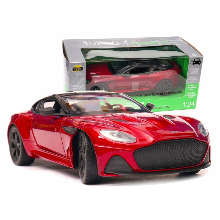 Masinuta metalica Aston Martin Superleggera 1:24, Welly, rosu, 19cm