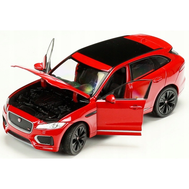 Jaguar F-Pace modellautó, Welly, 1:24, piros, 18,7x7,6x6,5cm, nyitható ajtók és motorháztető