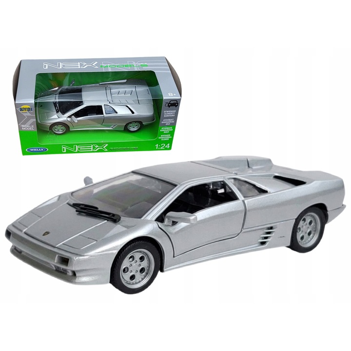 Welly Lamborghini Diablo fém kisautó 1:24, nyitható ajtók, ezüst színű, 19cm