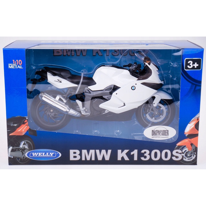 BMW K1300S Welly motorkerékpár modell, fém/műanyag, 1:10, 22x8,5x12,5cm