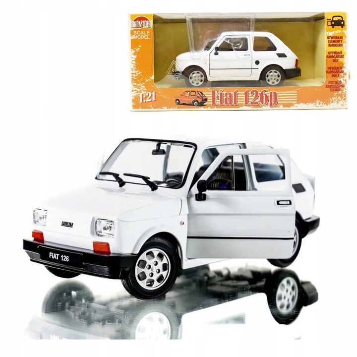 Modellautó Fiat 126p Maluch, Welly, fehér, 15x7x7cm