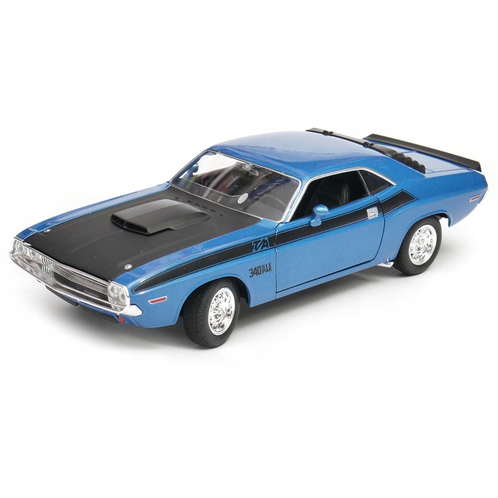 Gyűjtői autó Dodge Challenger T/A 1970, Welly, 1:24, fém/műanyag/gumi, 19,5x9x6,5cm, kék