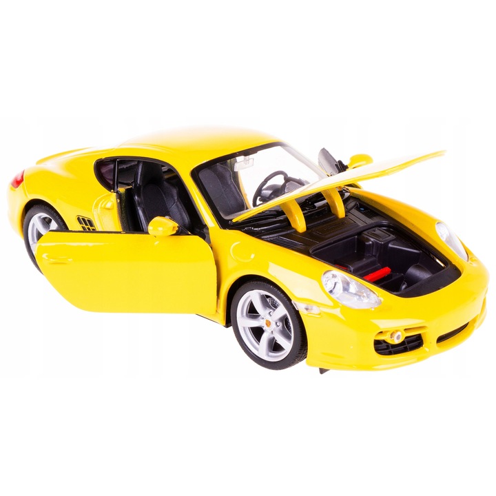 Porsche Cayman S gyűjtőautó, Welly, fém, nyitható ajtók, sárga szín, 11,5x4,5x3,8cm