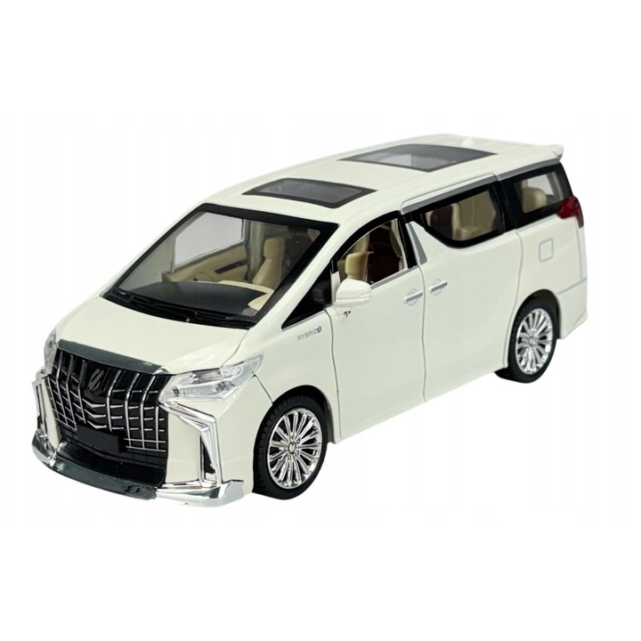 Masinuta Alloy CHE ZHI Toyota Alphard 1:24, fehér, fényekkel és hangokkal