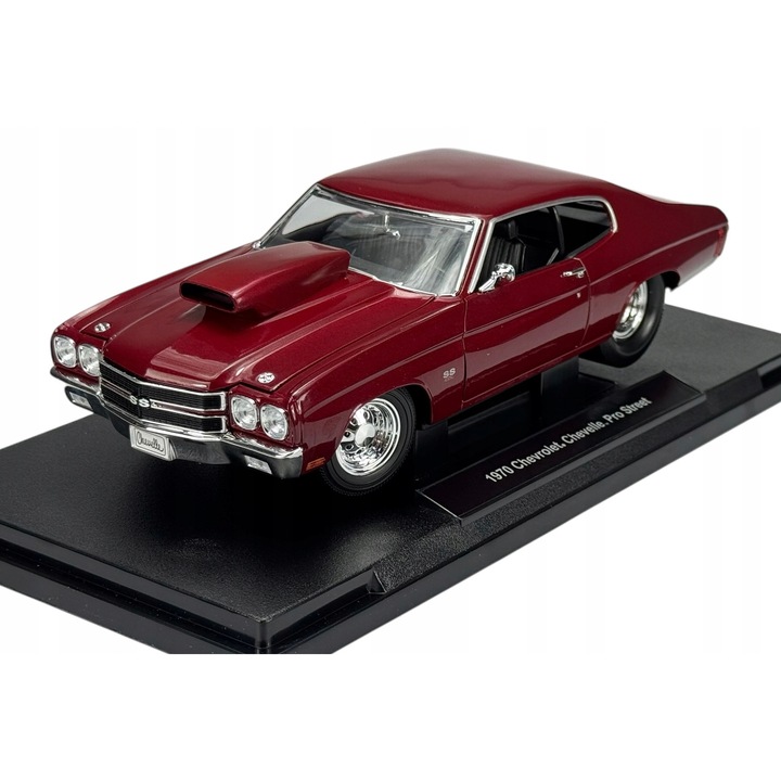 Chevrolet Chevelle Pro Street 1970 gyűjtői modellautó, Welly, bordó, 26x10x7,5cm