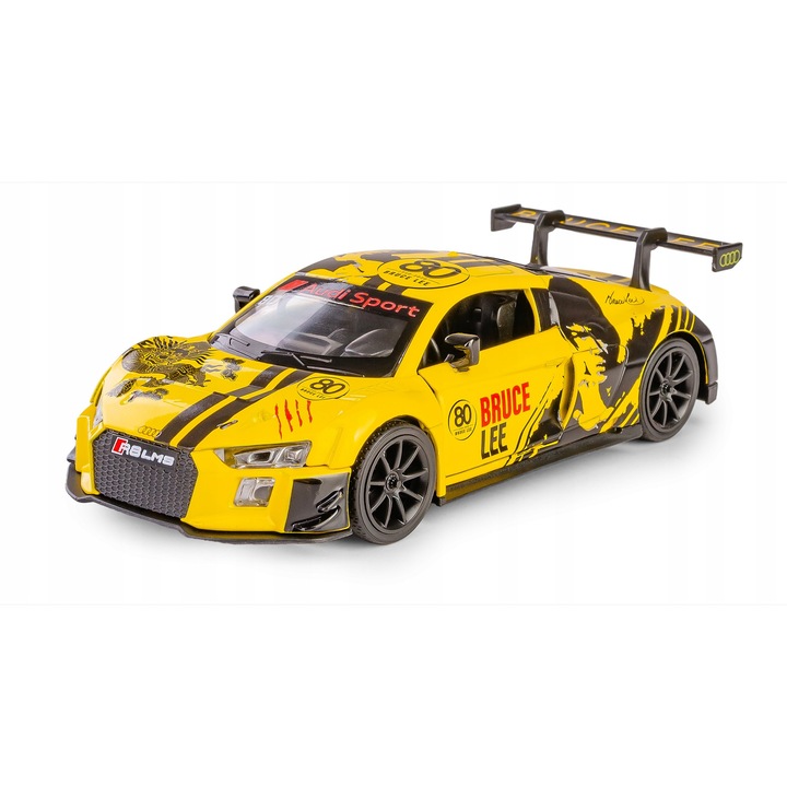 Fém autó RZM Audi R8 LMS Bruce Lee, 1:32, sárga, 18,5x7,5x9cm
