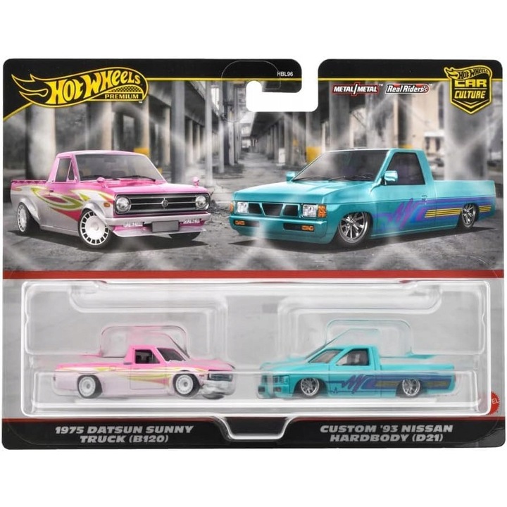 Set 2 masinute Hot Wheels, 1975 Datsun Sunny (B120) si '93 Nissan Hardbody D21, multicolor