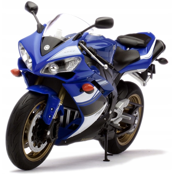Játék motorkerékpár, YAMAHA YZF-R1, Welly, fém/műanyag, kék, 20,8x7,6x12cm, 1:10 méretarány
