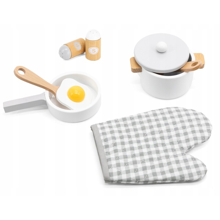 Set de jucarii de bucatarie Viga cu manusa de gatit, 3 ani+, din lemn, non-toxic