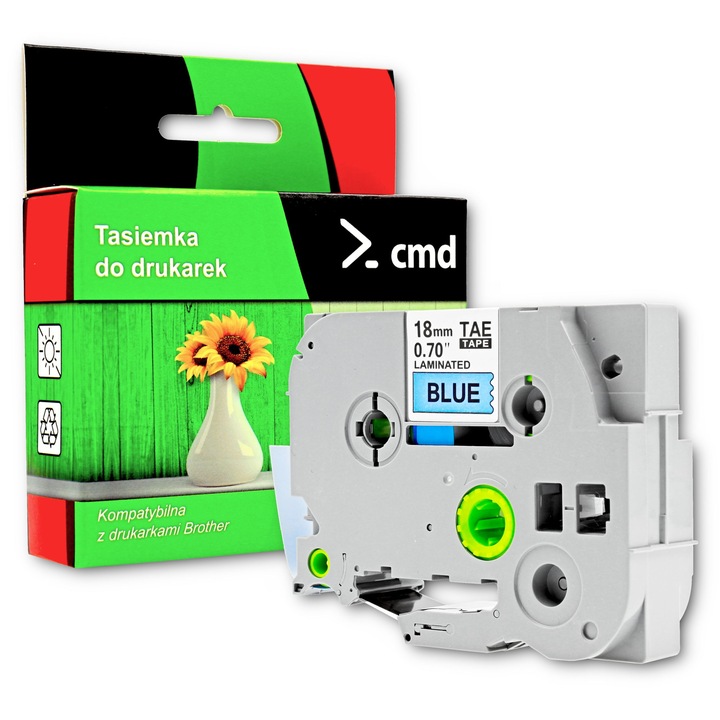 Tasma laminata TZe-541, 18mm, 8m, albastra, set de 5 bucati