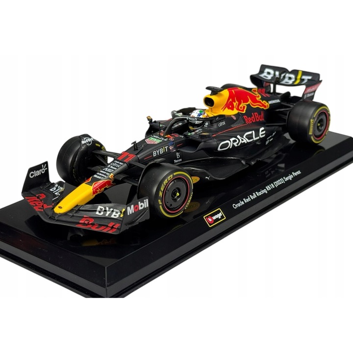 Model metalic Formula 1 Red Bull RB18 #11 Sergio Perez, 1:24, cu suport si vitrina, 23x8x5cm