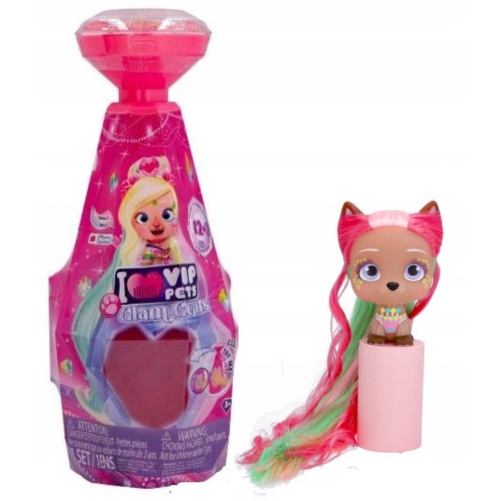 Papusa IMC TOYS VIP PETS GLAM GEMS Jasmine, set cu 9 surprize, accesorii de stilizare, culoare galben, 30cm