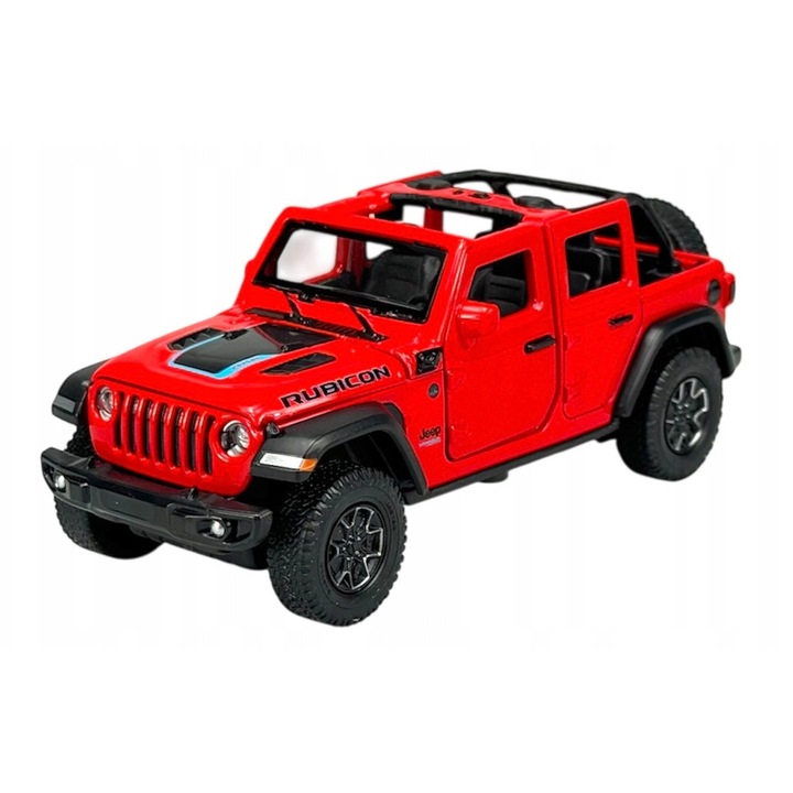 Masinuta metalica JEEP WRANGLER RUBICON 4xe, rosu, 14x6cm, set 1:32