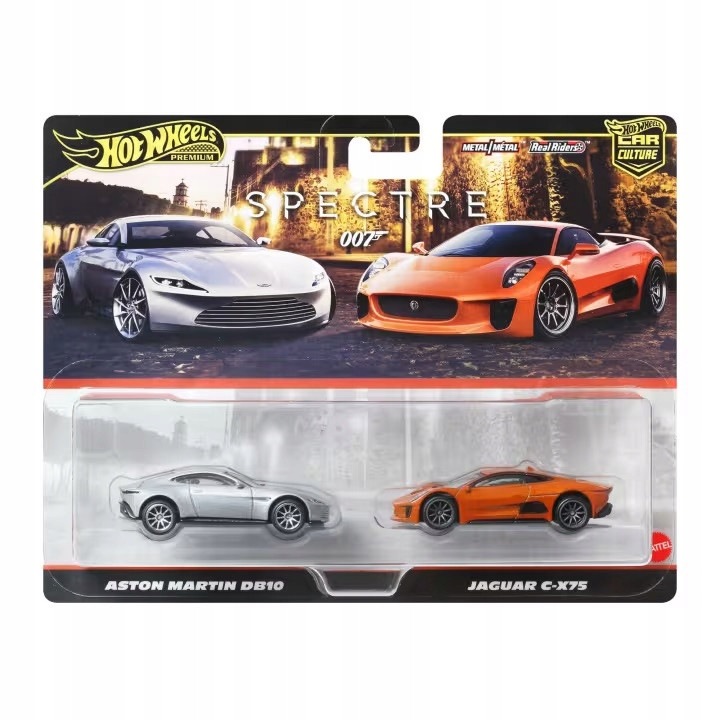 Set masinute Hot Wheels Premium Aston Martin DB10 + Jaguar C-X75, 1:64, 7cm, multicolor