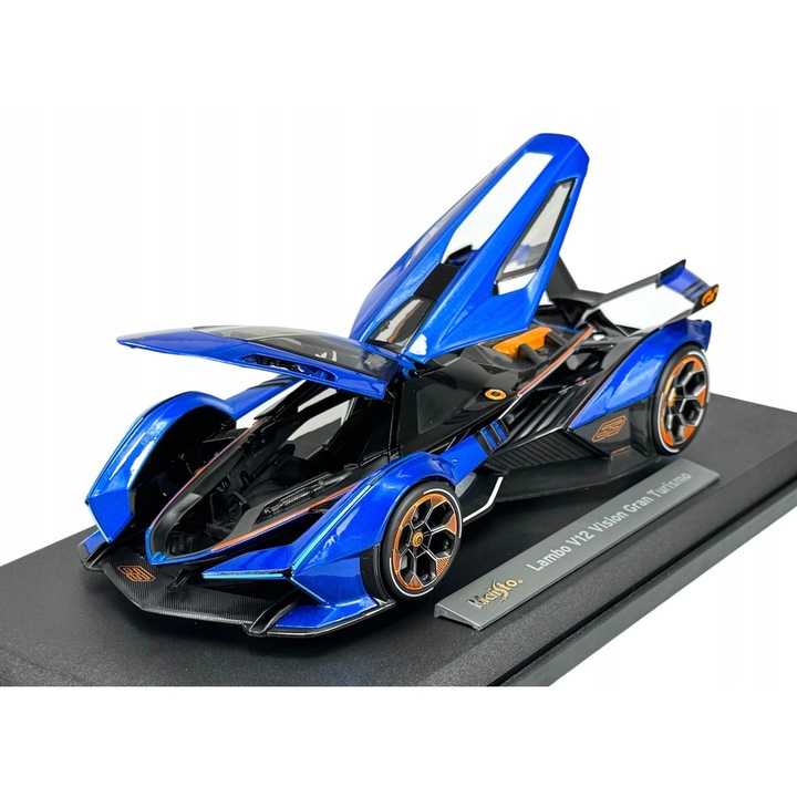 Lamborghini V12 Vision Gran Turismo modellautó, 1:18, kék, 24x10cm