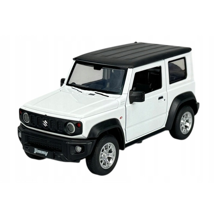 Masinuta metalica Alloy Suzuki Jimny, alb, 1:24, cu lumini si sunet, 14,5x7x6cm