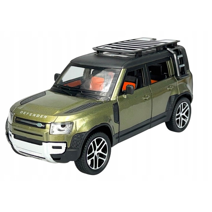Fém autómodell Alloy Land Rover Defender, zöld, 1:24, hanggal és fénnyel, 21x9x9cm