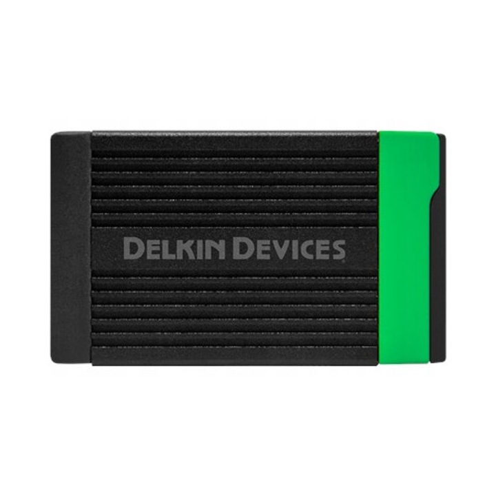 Cititor carduri CFexpress Delkin, USB 3.1, protectie completa, compact, verde, 8x3x1cm