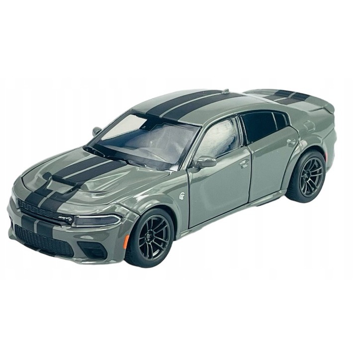 DODGE CHARGER HELLCAT SRT 1:32 kisautó, szürke, LED lámpákkal és motorhanggal, komplett szett elemekkel