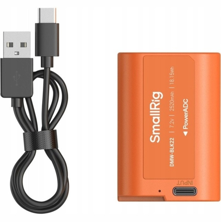 Baterie SmallRig DMW-BLK22 2520mAh USB-C pentru Panasonic, incarcare rapida, 7,2V, set cu cablu USB-A la USB-C