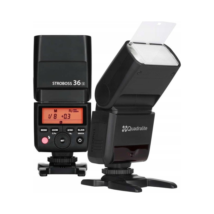 Quadralite Stroboss 36 vaku lámpa, Sony kompatibilis, 24-105mm zoom, 5600K színhőmérséklet, mobil