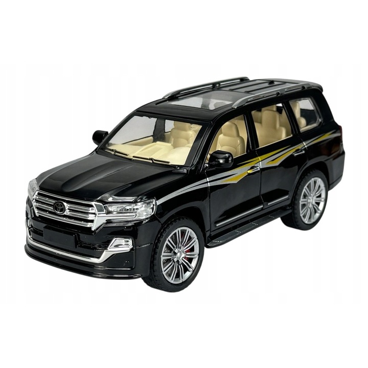 Fém autómodell Alloy Toyota Land Cruiser 5700, 1:24, fekete, 21x10x8,5cm, fényekkel és hangokkal